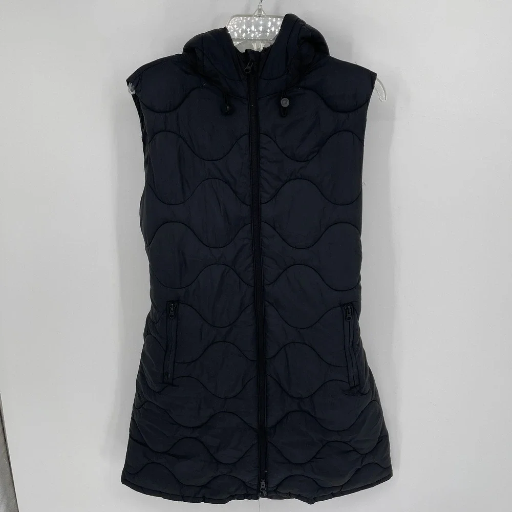 Swiss Tech Girl's Black Quilted Full Zip Hooded Winter Puffer Vest Size L 12-14